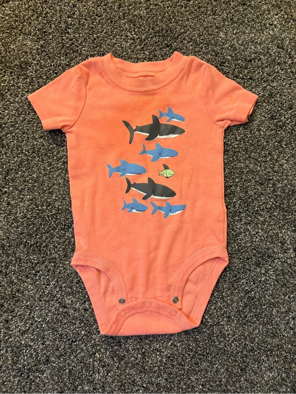 Carter's Coral Shark & White Car Print Baby One-Pieces